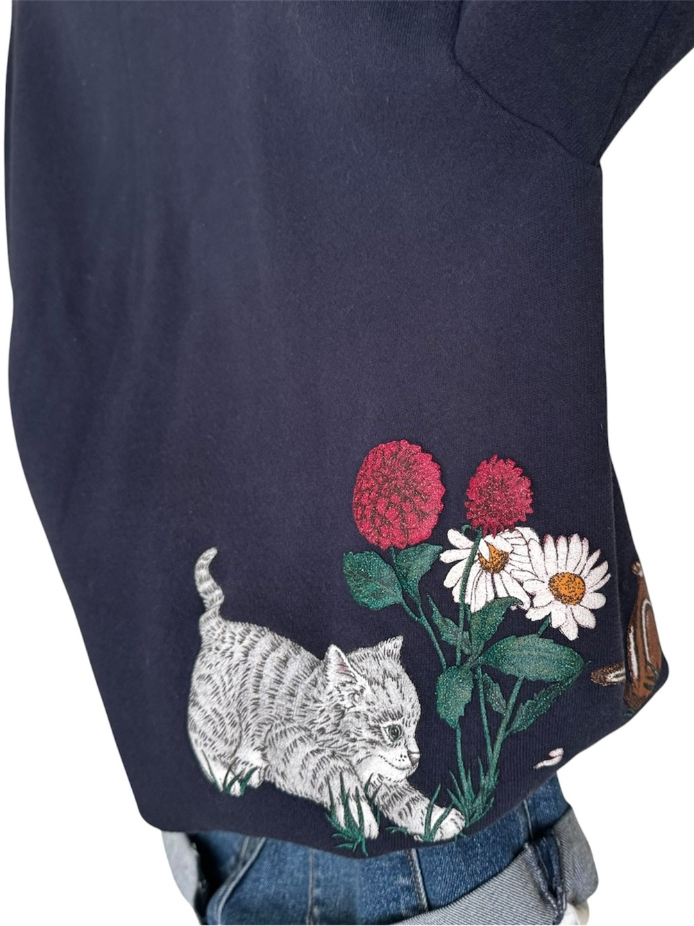 Vintage XL Cat Sweatshirt Mock Neck Floral Kittens Grandmacore Cottagecore - Picture 3 of 10